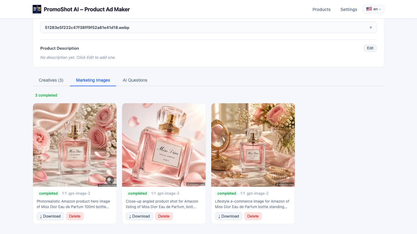 Generated marketing images for perfume